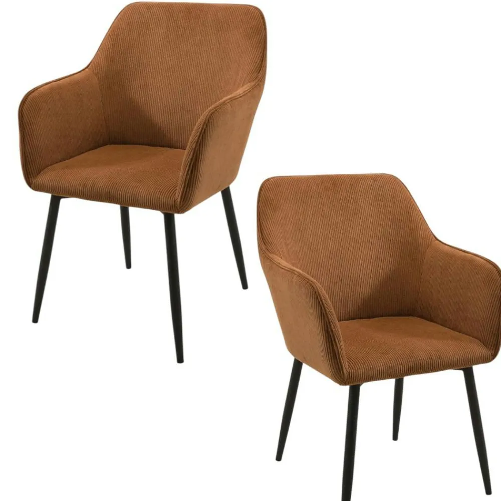 Chaises Avec Accoudoirs|Chaises Contemporaines|MALMOE Fauteuil de table tissu cotelé brun (lot de 2)