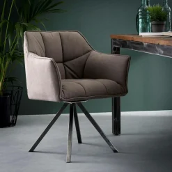 Fauteuils En Tissu|Chaises Avec Accoudoirs|Lucknow Fauteuil de table tissu jeans gris pied étoile