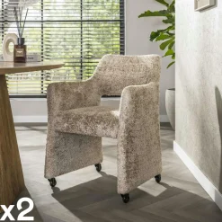 Meubles De Cuisine·Chaises|Meubles De Bureau·Fauteuils De Bureau|CREEK Fauteuil design beige sable à dossier ouvert (lot de 2)