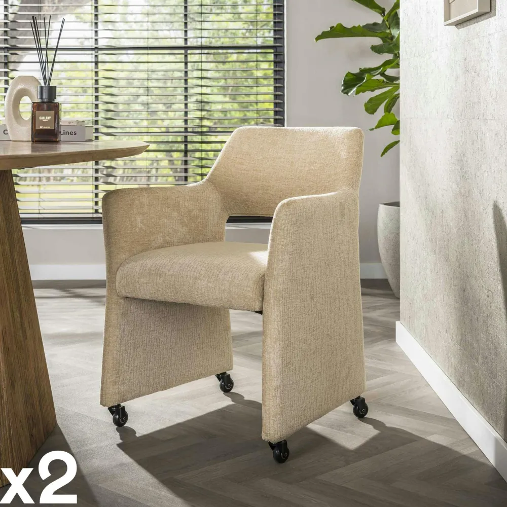 Meubles De Cuisine·Chaises|Meubles De Bureau·Fauteuils De Bureau|CREEK Fauteuil design beige sable à dossier ouvert (lot de 2)