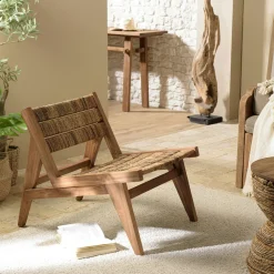 Univers Déco·Globe-Trotter|Swing Fauteuil détente en teck recyclé et chanvre tressé