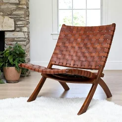 Fauteuils En Cuir|MENDOZA Fauteuil en cuir noir et bois de teck
