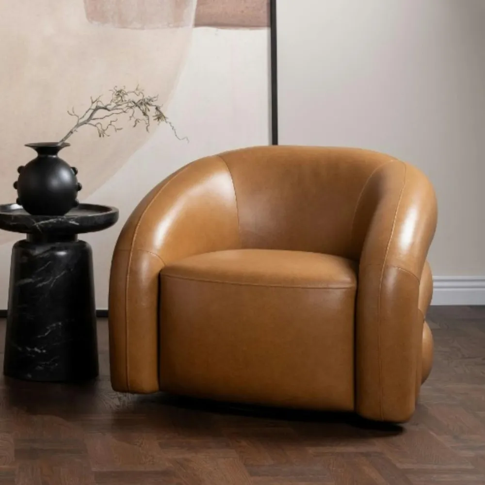 Fauteuils Vintage|Fauteuils En Cuir|BRADFORD Fauteuil en cuir taupe pivotant