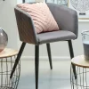 Fauteuils En Tissu| Fauteuil en velours gris foncé à damier
