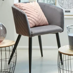 Fauteuils En Tissu| Fauteuil en velours gris foncé à damier