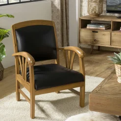 Fauteuils En Cuir| Fauteuil exotique bois et cuir noir DIKA