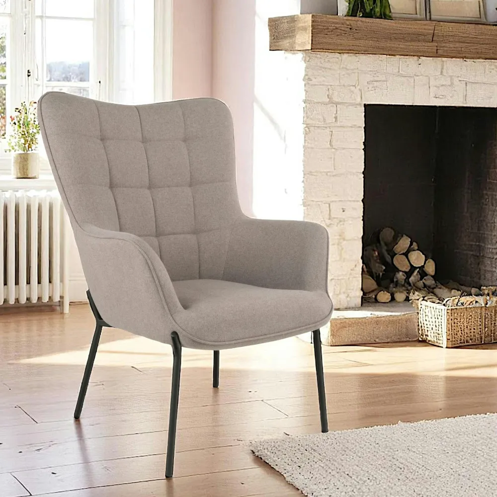 Fauteuils En Tissu|BERLIN Fauteuil gris minéral moderne avec piqures