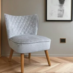 Fauteuils En Tissu|IENA Fauteuil gris tissu chenille - pieds bois, motif croisé