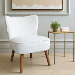 Fauteuils En Tissu|IENA Fauteuil gris tissu chenille - pieds bois, motif croisé