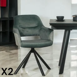 Chaises Velours|Chaises Capitonnées|IENA Fauteuil pivotant bi-matière, couleur cuivre (lot de 2)