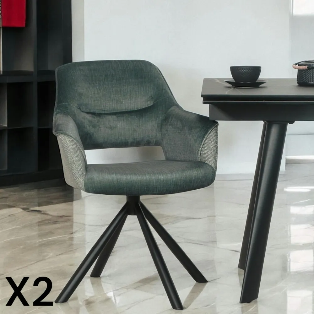 Chaises Velours|Chaises Capitonnées|IENA Fauteuil pivotant bi-matière, couleur moutarde (lot de 2)