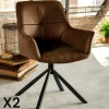 Chaises Avec Accoudoirs|Chaises Contemporaines|IENA Fauteuil pivotant contemporain microfibre havane (lot de 2)