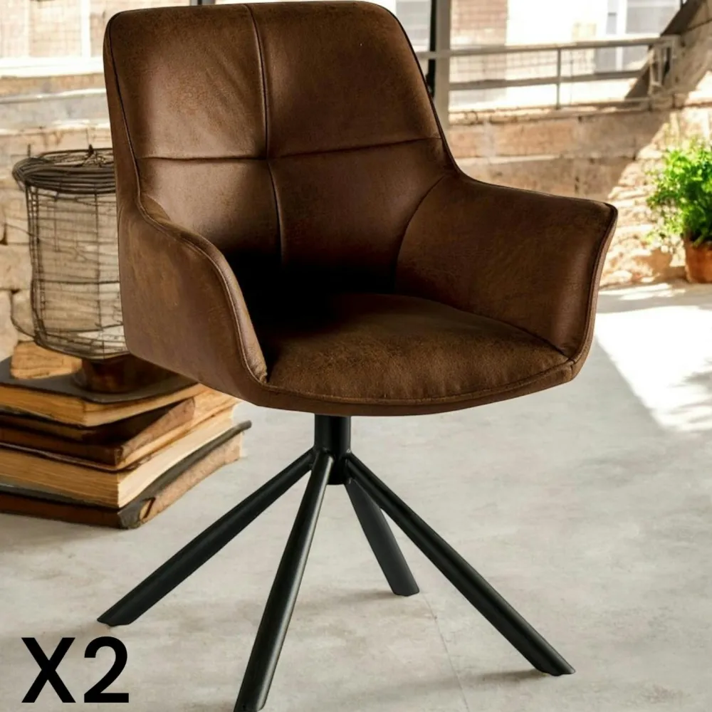 Chaises Avec Accoudoirs|Chaises Contemporaines|IENA Fauteuil pivotant contemporain microfibre havane (lot de 2)