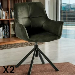 Chaises Avec Accoudoirs|Chaises Contemporaines|IENA Fauteuil pivotant contemporain microfibre havane (lot de 2)