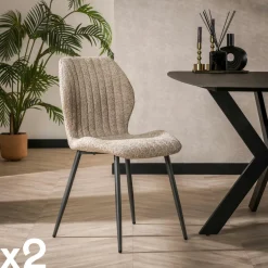 Univers Déco·Design Contemporain|Chaises Avec Accoudoirs|Melbourne Fauteuil pivotant de table en bouclette sable (lot de 2)