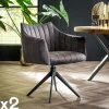 Chaises Avec Accoudoirs|Chaises Contemporaines|Melbourne Fauteuil pivotant de table en velours gris à larges bandes (lot de 2)
