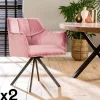Fauteuils En Tissu|Chaises Avec Accoudoirs|Melbourne Fauteuil pivotant velours rose pied étoile (lot de 2)