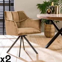 Univers Déco·Design Contemporain|Fauteuils En Tissu|Melbourne Fauteuil pivotant velours beige pied étoile (lot de 2)