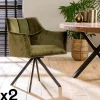 Univers Déco·Design Contemporain|Meubles De Cuisine·Chaises|Melbourne Fauteuil pivotant velours vert pied étoile (lot de 2)