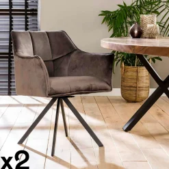 Univers Déco·Design Contemporain|Meubles De Cuisine·Chaises|Melbourne Fauteuil pivotant velours vert pied étoile (lot de 2)