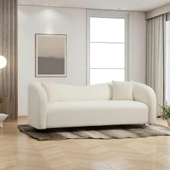 Fauteuils En Tissu|LUCCA Fauteuil rond blanc crème - tissu bouclette