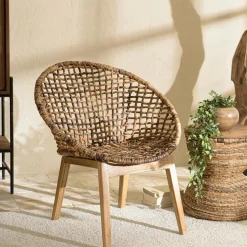 Univers Déco·Globe-Trotter|Swing Fauteuil rond marron bois recyclé et chanvre tressé