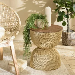 Univers Déco·Globe-Trotter|Swing Fauteuil rond marron bois recyclé et chanvre tressé