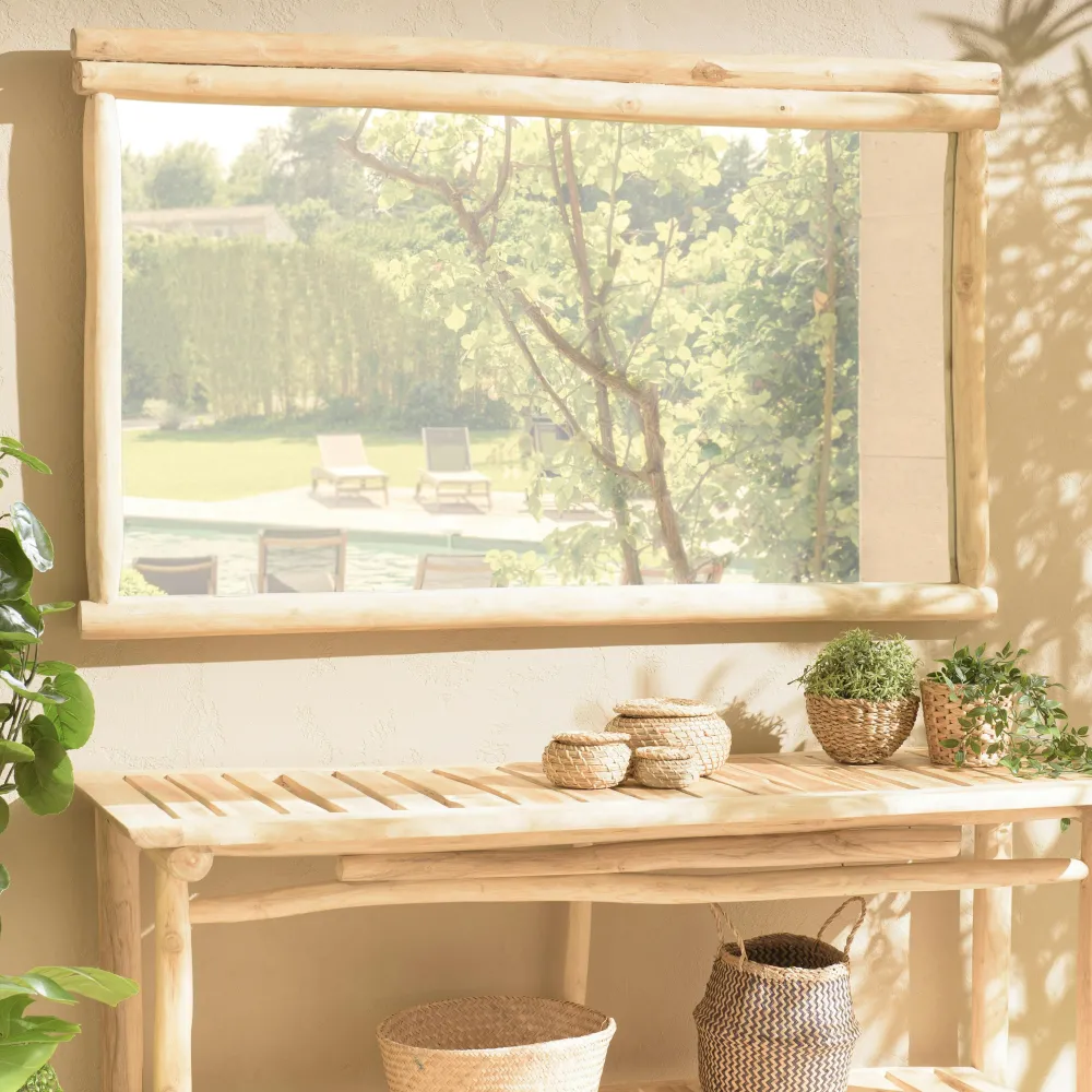 Miroirs|MANAK Grand miroir cadre rondins de teck naturel