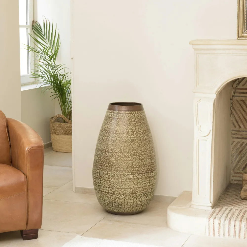 Vases|NADOR Grand vase antique doré motifs beiges H71 cm