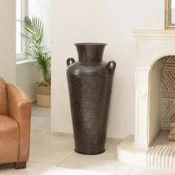 Vases|NADOR Grand vase antique doré motifs beiges H71 cm