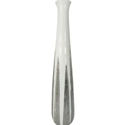 Vases| Grand vase blanc et argent avec feuilles