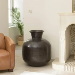 Vases|NADOR Grand vase rond couleur cuivre/noir effet vieilli H73,5 cm