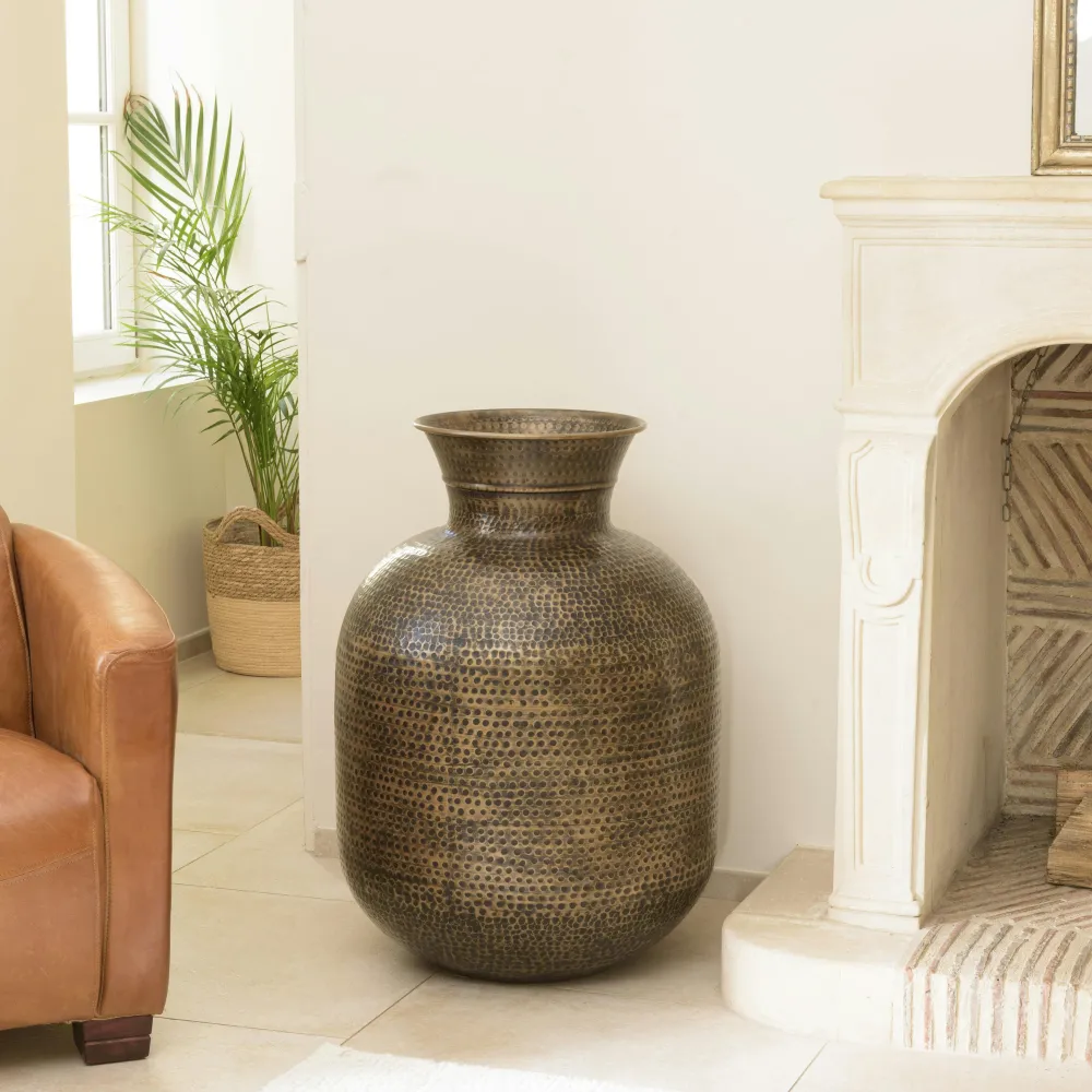 Vases|NADOR Grand vase rond couleur laiton/noir effet antique H78 cm