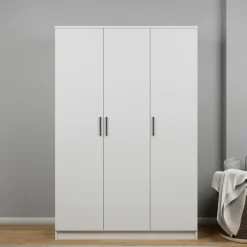 Armoires En Bois|Meubles De Chambre·Dressings|BYRON Grande armoire penderie blanche 3 portes 5 étagères
