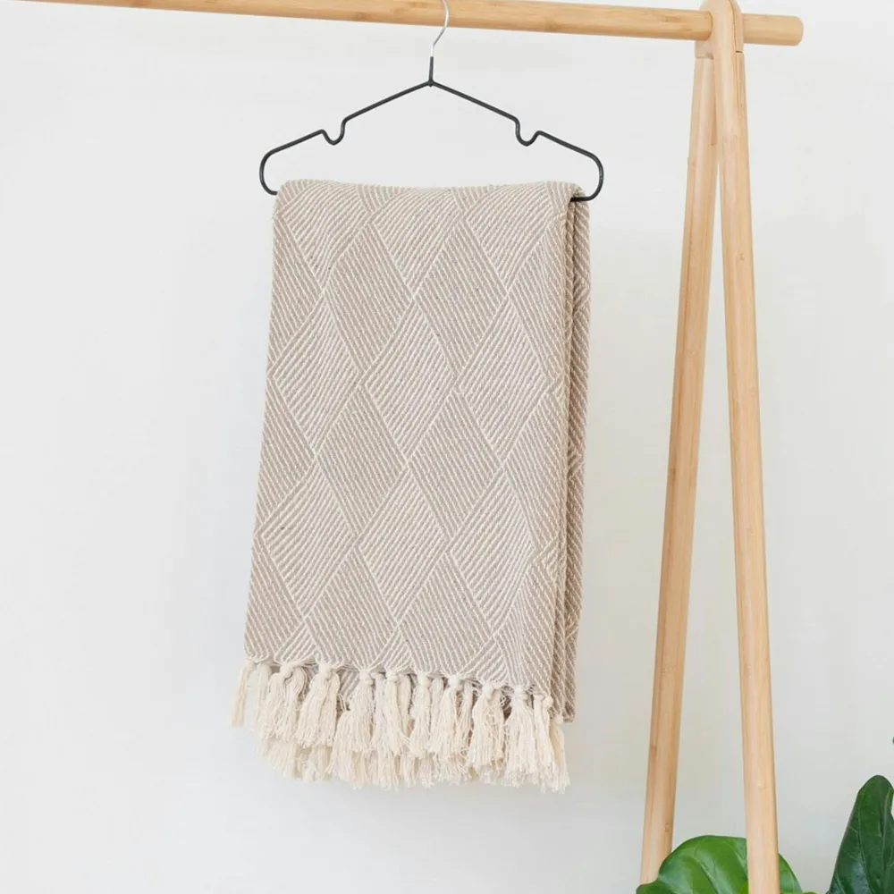 Textile·Plaids / Jetés|FALLON Jeté de canapé beige motif losanges - 130x180 cm