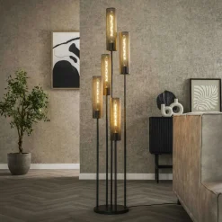 Lampadaires|Lampes À Poser·Lampe Style Industriel|RALF Lampadaire contemporain grillagé 5 abat-jour