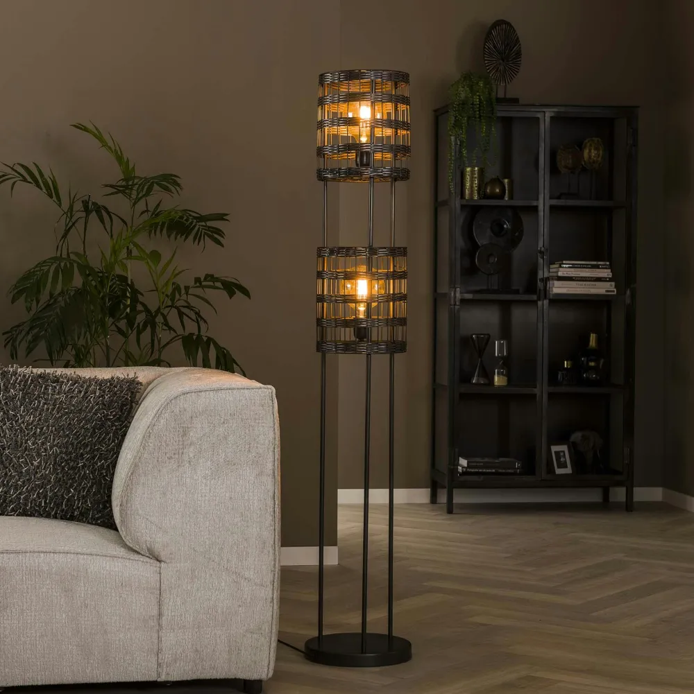 Lampadaires|NOVA Lampadaire de salon avec cannage en métal