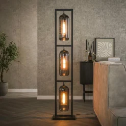 Lampadaires|NOVA Lampadaire salon 4 lampes verre fumé et métal cuivré