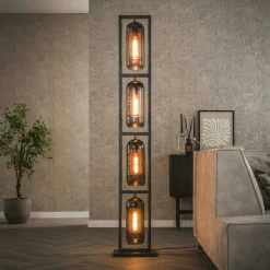 Lampadaires|NOVA Lampadaire salon 3 lampes verre fumé et métal cuivré