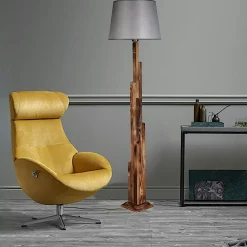 Lampadaires|ANZIO Lampadaire salon en bois sculpté abat-jour gris