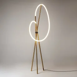 Lampadaires|AURORA Lampadaire tige LED doré avec 1 tube lumineux