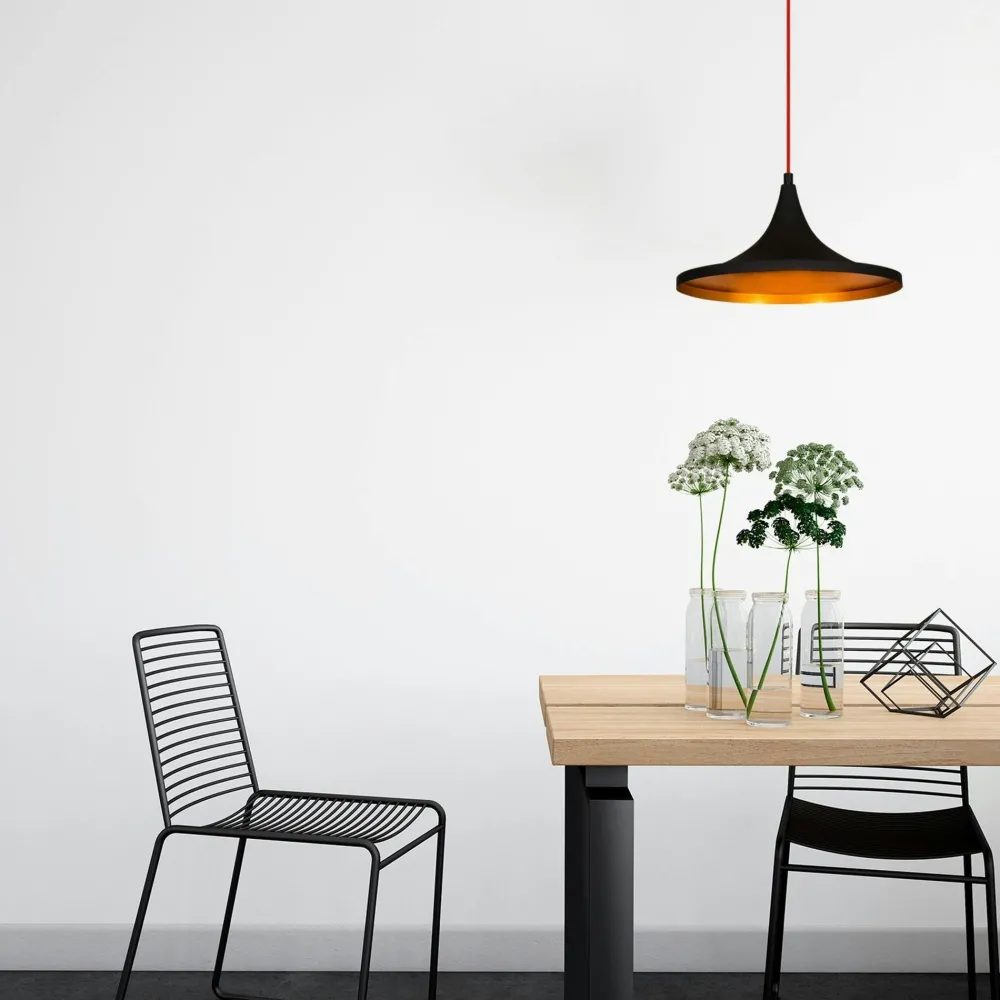 Suspensions / Lustres|SILE Lampe de chevet suspendue noire mat câble rouge, forme cône