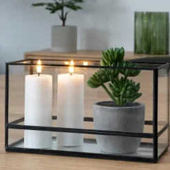 Objets Décoration·Lanternes / Photophores| Lanterne photophore verre et métal noir - style minimaliste, forme cube