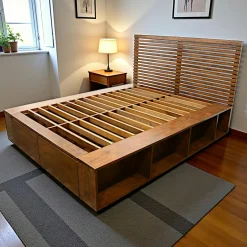 Lits 2 Places|New Orléans Lit 2 places Hévéa avec 2 tiroirs et 8 niches pour couchage 160x200 162x206x109cm NEW ORLEANS