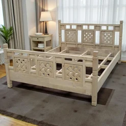 Lits 2 Places|Maori Lit 2 places Hévéa pour couchage 140x190cm motifs tressés 203x153x95cm TRADITION