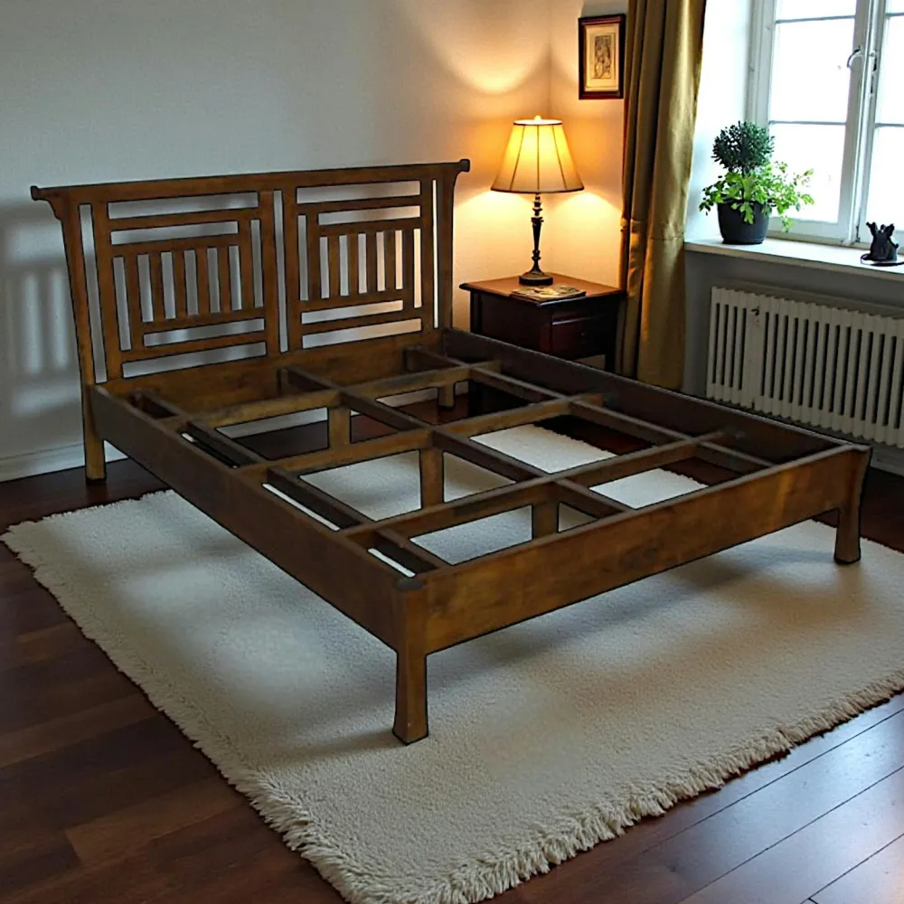 Lits 2 Places|Maori Lit 2 places Pagode Hévéa pour couchage 140x190 pieds évasés sans pied de lit 170x203x106cm