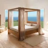 Lits 2 Places|VERBIER Lit baldaquin cadre 160 cm en bois – style naturel