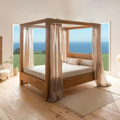 Lits 2 Places|VERBIER Lit baldaquin cadre 160 cm en bois – style naturel