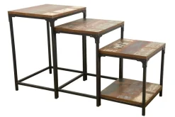 Sellettes En Métal|Tables D'Appoint En Métal|Loft / Loft Colors Lot de 3 Tables Gigognes / Sellettes en Hévéa recyclé coloré et métal 55x45x70cm LOFT COLORS