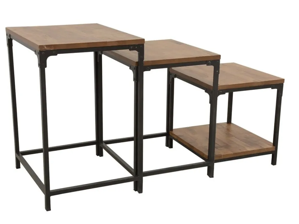 Sellettes En Métal|Tables D'Appoint En Métal|Loft / Loft Colors Lot de 3 Tables Gigognes / Sellettes en Hévéa recyclé naturel et métal 55x45x70cm LOFT
